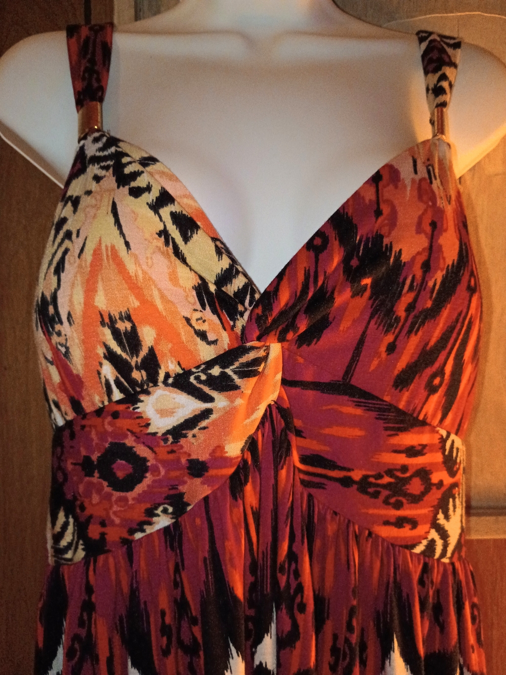 Allison Brittney Twist-Front Maxi Dress in Red, Orange and Cream Print